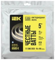 Лента светодиодная 5м SMD2835 168LED/м 14Вт/м IP20 ширина 10мм 24В холодный белый IEK