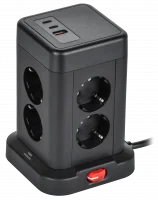 DOMINIC Удлинитель У08K 8 мест 2P+PE 1,5м 3х1,0мм2 16А/250В USB A+C 20Вт черный IEK