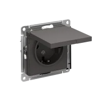 ATLASDESIGN РОЗЕТКА с заземл. со шторками с крышкой, 16А, IP20, механизм, БАЗАЛЬТ