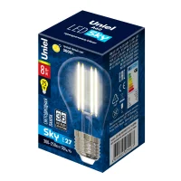 Лампа светодиодная LED 8вт 200-250В форма А прозрачное 800Лм E27 3000К Sky филамент