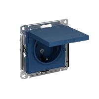 ATLASDESIGN РОЗЕТКА с заземл. со шторк. с крышкой, 16А, IP20, механизм, АКВАМАРИН