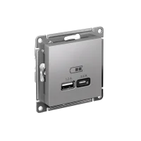 РОЗЕТКА USB ATLASDESIGN A+С, 5В/2,4А, 2х5В/1,2А, механизм, АЛЮМИНИЙ