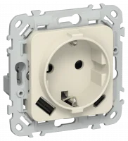 FLITE Розетка 1-местная с заземлением с защитными шторками 16А с USB A+C 20Вт безвинтовое крепление РСЮшс11-1-ФлСл сливочный IEK