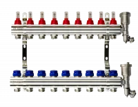 Коллекторная группа FHF-9RF set 9 контуров 1'x3/4' с расходомерами, воздухоотводчиками и кронштейнами