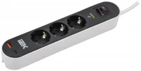 Фильтр сетевой СФ-03К 16А USB A+C 20Вт 1,5м 3х1,5мм2 черный IEK
