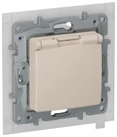 IEKETIKA Розетка 1-местная с заземлением с защитными шторками и крышкой 16А IP44 6711261 песочный