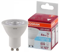 Лампа светодиодная LED 4Вт GU10 4000К 265лм 230V CL PAR16 (замена 35Вт) OSRAM LS