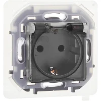 Розетка 2К+З IP 44 с откидной крышкой и шторками немецкий стандарт 16 А 250 В~ INSPIRIA алюминий