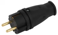 Вилка каучуковая c заземлением 16А IP44 прямая черная VX10-B-IP44