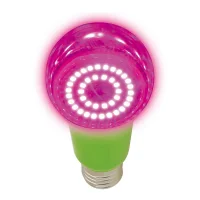 Лампа светодиодная для растений. LED-A60-15W/SPSB/E27/CL PLP30GR Форма A, прозрачная. Спектр для рассады и цветения. Картон. ТМ