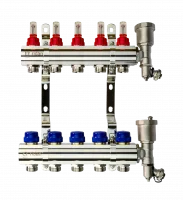 Коллекторная группа FHF-5RF set 5 контуров 1'x3/4' с расходомерами, воздухоотводчиками и кронштейнами