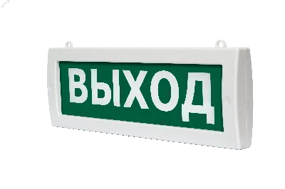 Оповещатель световой, двухстороннее исполнение с петлями для потолочного крепления Молния-2-12 ВЫХОД зеленый фон