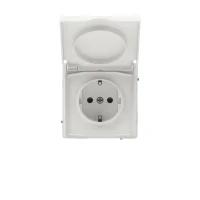 Розетка силовая, 2P+E, с з/ш, с крышкой, IP44, KANT, белый песок