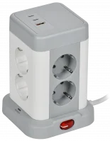 DOMINIC Удлинитель У08K 8 мест 2P+PE 1,5м 3х1,0мм2 16А/250В USB A+C 20Вт серый IEK