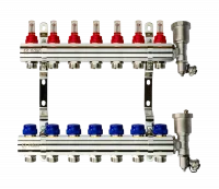 Коллекторная группа FHF-7RF set 7 контуров 1'x3/4' с расходомерами, воздухоотводчиками и кронштейнами