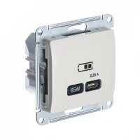 GLOSSA USB РОЗЕТКА тип-C 65W высокоскор.заряд. QC, PD, механизм, БЕЖЕВЫЙ