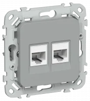 FLITE Розетка 2-местная компьютерная RJ45 категория 5Е UTP РК5е-2-0-ФлС серый IEK