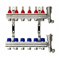 Коллекторная группа FHF-6RF set 6 контуров 1'x3/4' с расходомерами, воздухоотводчиками и кронштейнами