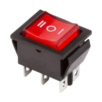 Выключатель клавишный 250V 15А (6с) ON-OFF-ON красный с подсветкой и нейтралью