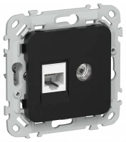 FLITE Розетка 2-местная RJ45/TV категория 5Е UTP РКТВ5е-2-0-ФлЧ черный IEK