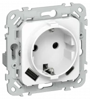 FLITE Розетка 1-местная с заземлением с защитными шторками 16А с USB A+C 20Вт безвинтовое крепление РСЮшс11-1-ФлБ белый IEK