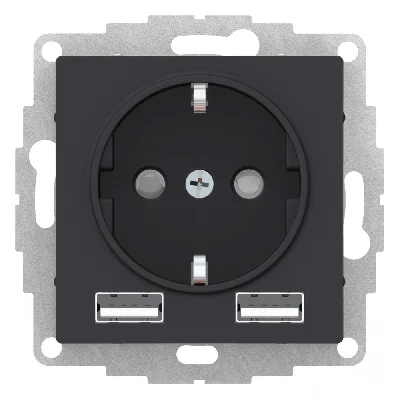 Розетка ATLASDESIGN 16А+USB  A+A, механизм, КАРБОН