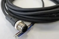Кабель M12, 5A, штыревой, 5000 мм, прямой, полиуретан, черный, свободный конец