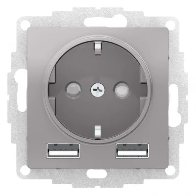 РОЗЕТКА ATLASDESIGN 16А c 2 USB A+A, 5В/2,4А, 2х5В/1,2А, механизм, АЛЮМИНИЙ