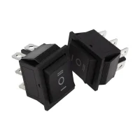 Выключатель клавишный 250V 15А (6c) (ON)-OFF-(ON) черный с нейтралью б/фикс