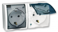 Simon15 Aqua Розетка двойная 2Р+Е Schuko со шторками с крышкой полупр. IP54 16А 250В винт.зажим S15A белый